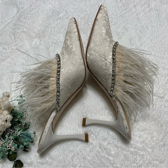Antonio Melani x Nicola Bathie Liz Ostrich Feathers Rhinestone Dress Mules - Picture 14 of 16